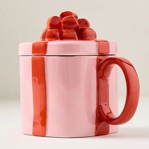 Anthropologie Pink and Red Gift Stoneware Mug
